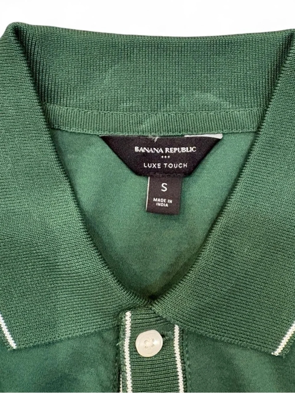 Banana Republic Green Short-Sleeve Button-Down Polo Shirt with White Piping